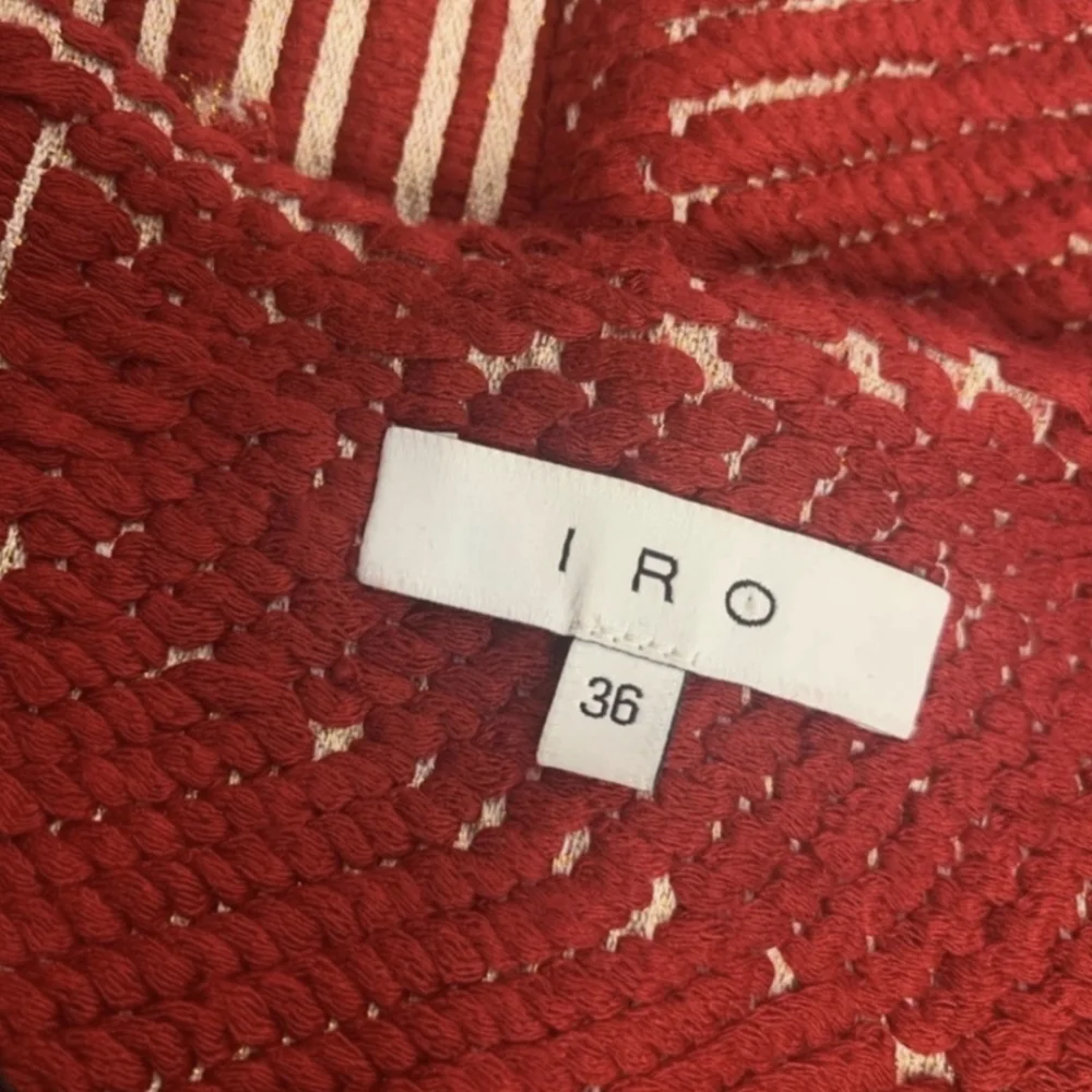 IRO Red Geometric Tweed Boucle Moto Jacket Raw Egde